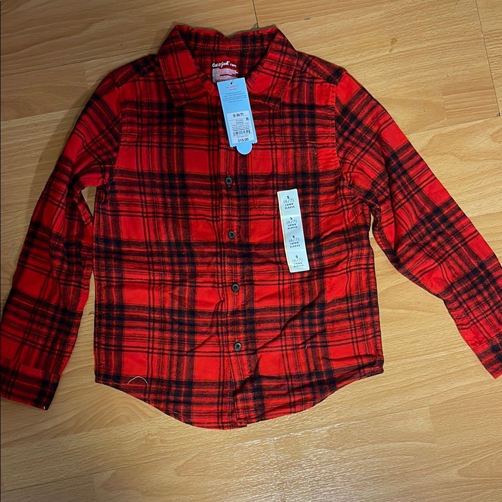Carter's Red and Black Button Down Flannel Shirt size 6/7 SMALL